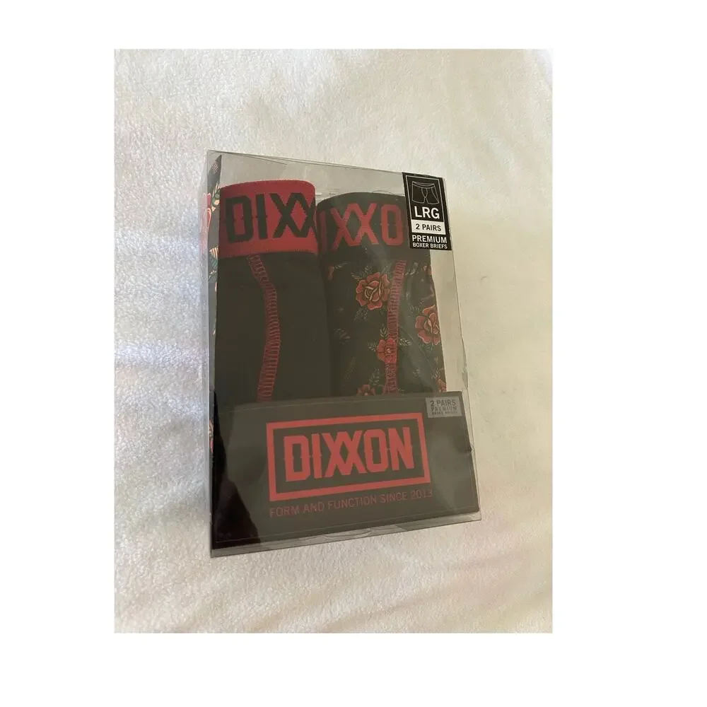 New Dixxon Premium Boxer Briefs Mens L Black Red Roses Underwear